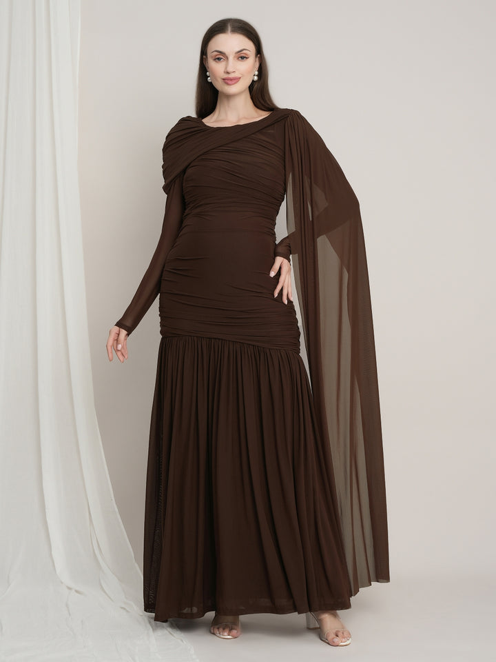 Maternity Draped Baby Shower Gown - Brown