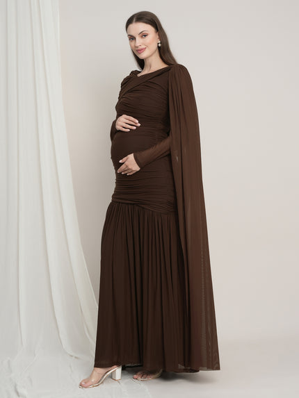 Maternity Draped Baby Shower Gown - Brown