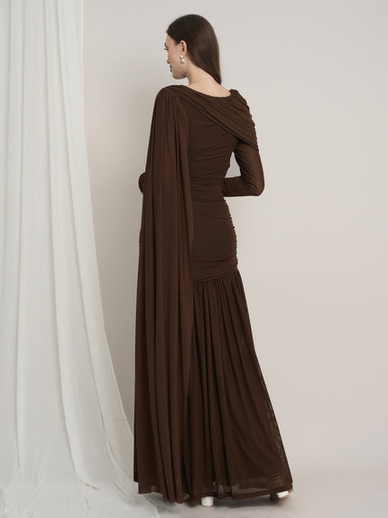 Maternity Draped Baby Shower Gown - Brown