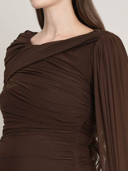 Maternity Draped Baby Shower Gown - Brown