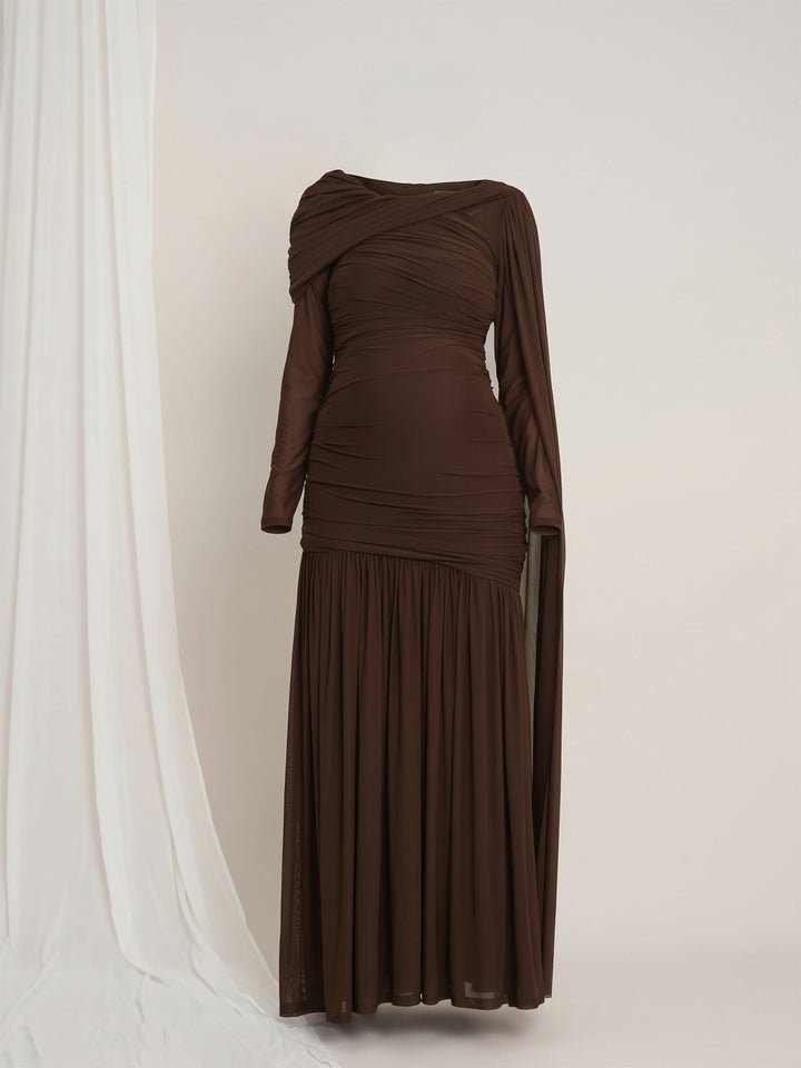 Maternity Draped Baby Shower Gown - Brown