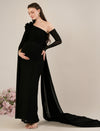 Maternity Black Bodycon Gown with Detachable Train and Sleeves