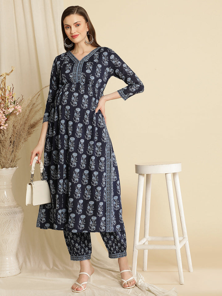 Maternity Blue Cotton Kurta