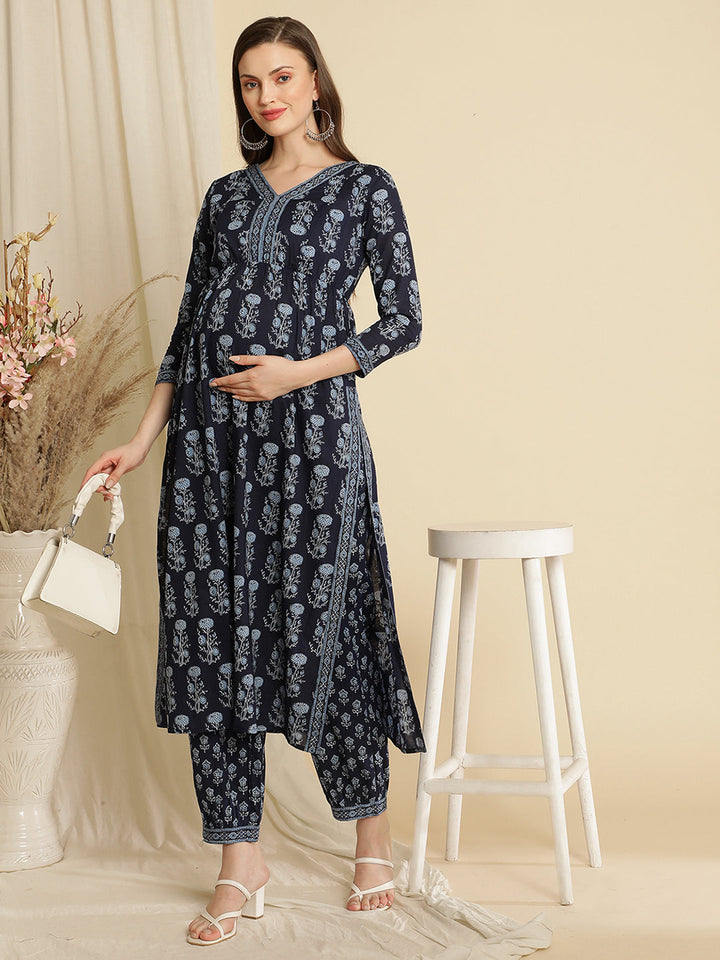 Maternity Blue Cotton Kurta