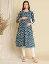 Maternity Blue Printed Kurta + Dupatta