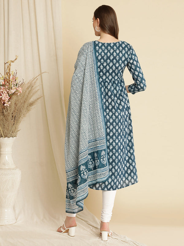 Maternity Blue Printed Kurta with Dupatta
