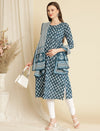 Maternity Blue Printed Kurta + Dupatta