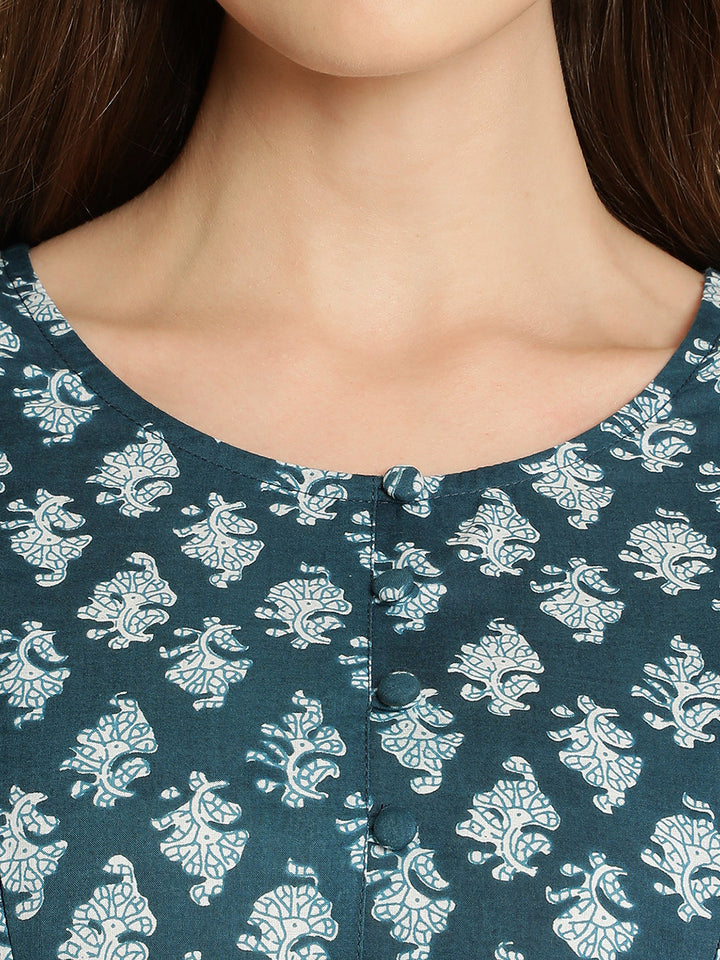 Maternity Blue Printed Kurta with Dupatta