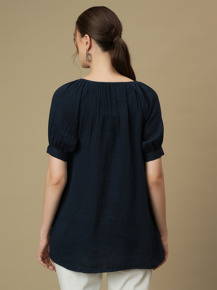 Maternity Blue Puff Sleeves Top