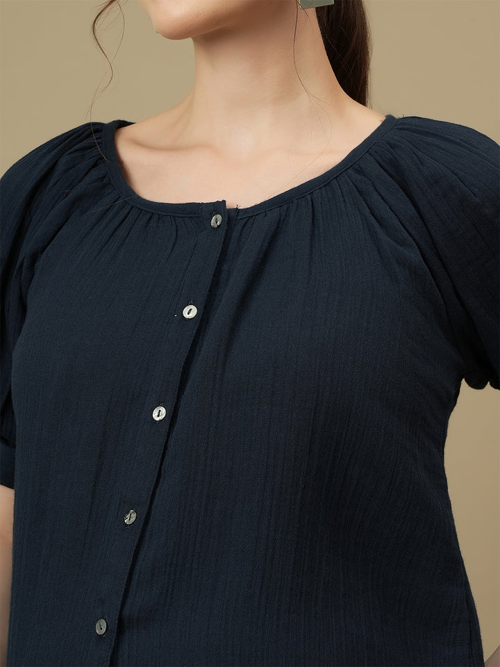 Maternity Blue Puff Sleeves Top