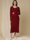 Maternity Ribbed Bodycon Maxi Dress- Burgundy