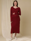 Maternity Ribbed Bodycon Maxi Dress- Burgundy