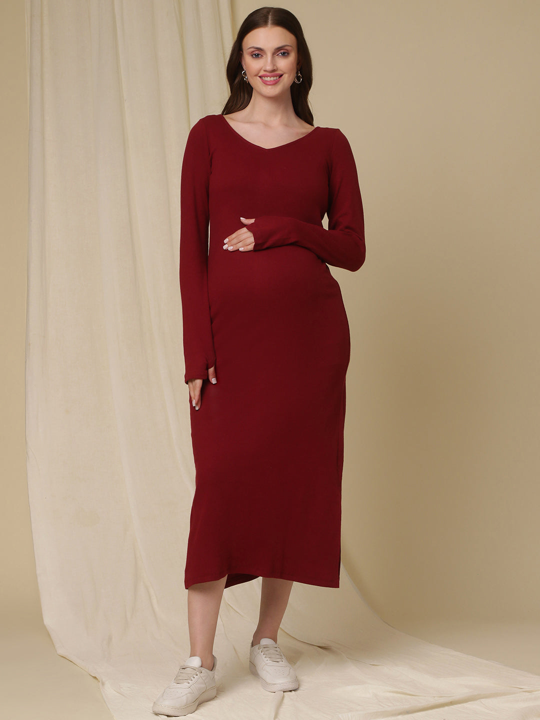 Buy Maternity Bodycon Dress - Burgundy