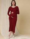 Maternity Ribbed Bodycon Maxi Dress- Burgundy