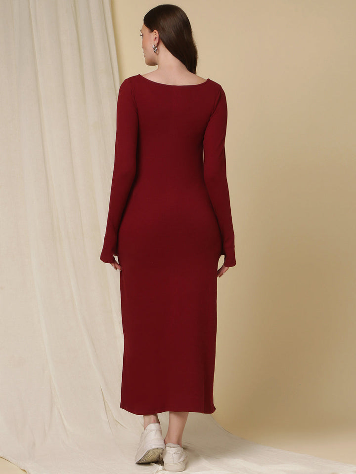 Maternity Ribbed Bodycon Maxi Dress- Burgundy