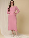 Maternity Ribbed Bodycon Maxi Dress- Pink