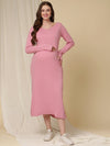 Maternity Ribbed Bodycon Maxi Dress- Pink