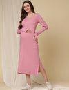 Maternity Ribbed Bodycon Maxi Dress- Pink
