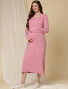 Maternity Ribbed Bodycon Maxi Dress- Pink