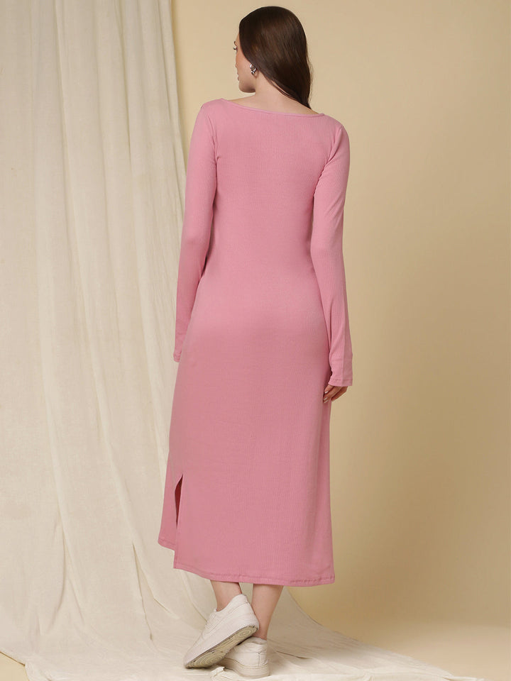 Maternity Ribbed Bodycon Maxi Dress- Pink