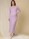 Maternity Ribbed Bodycon Maxi Dress- Purple