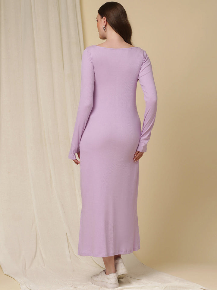 Maternity Ribbed Bodycon Maxi Dress- Purple