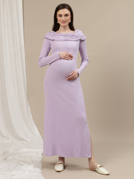 Boat Neck Maternity Bodycon Dress- Lilac
