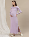 Boat Neck Maternity Bodycon Dress- Lilac