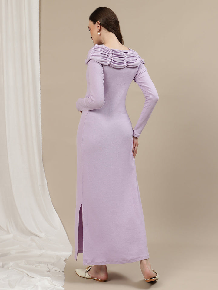 Boat Neck Maternity Bodycon Dress- Lilac