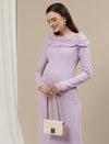 Boat Neck Maternity Bodycon Dress- Lilac