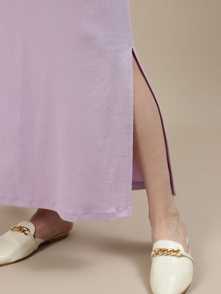 Boat Neck Maternity Bodycon Dress- Lilac