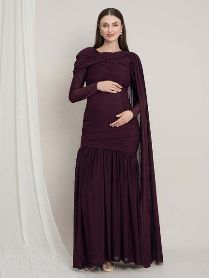 Maternity Draped Baby Shower Gown - Purple