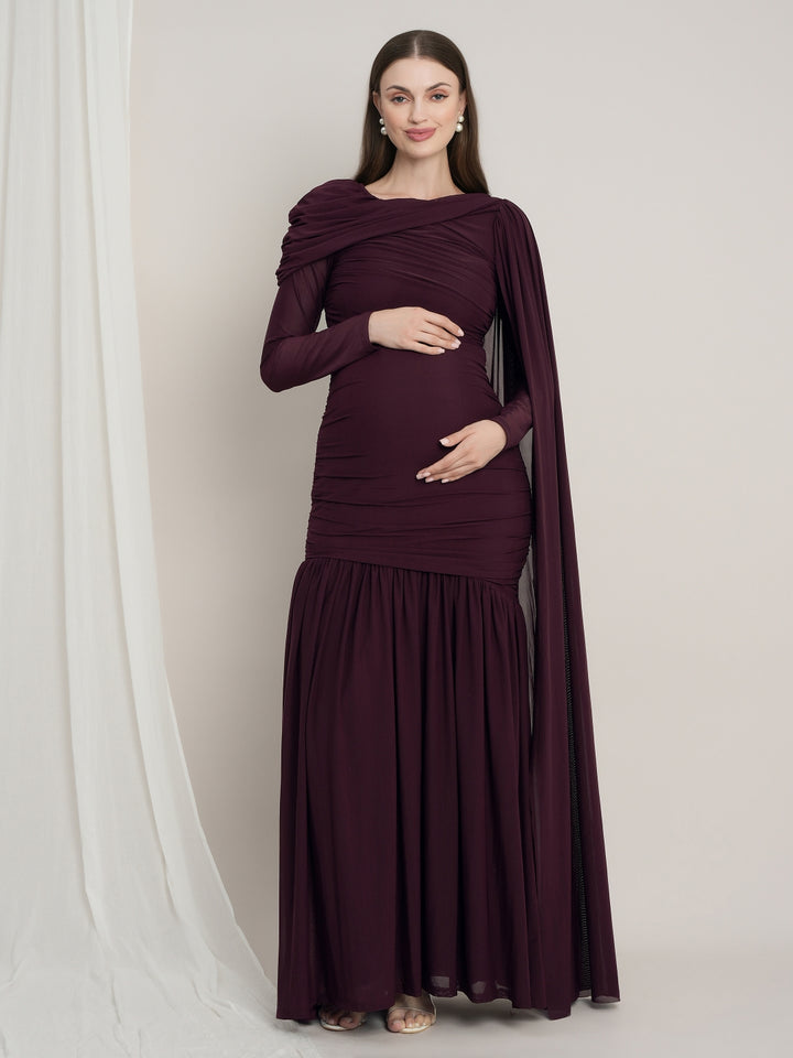 Maternity Draped Baby Shower Gown - Purple