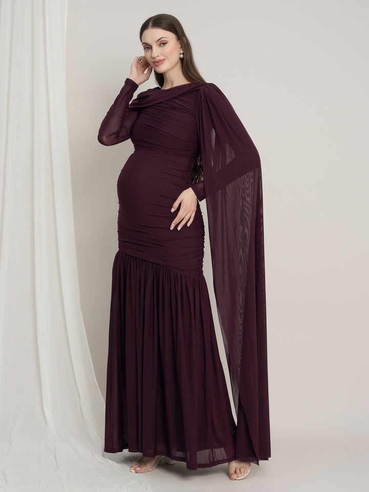 Maternity Draped Baby Shower Gown - Purple