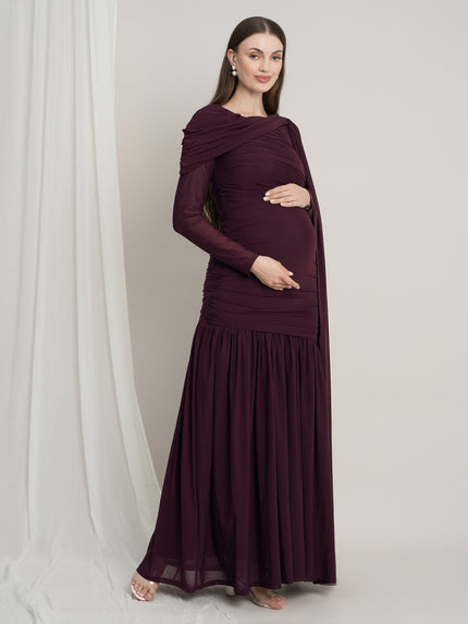Maternity Draped Baby Shower Gown - Purple