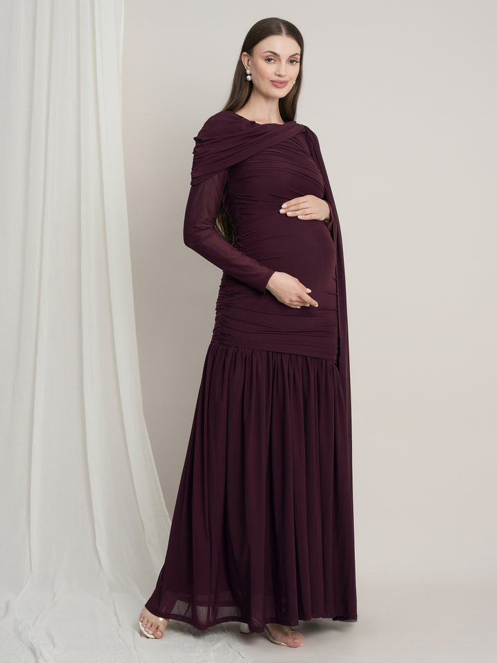 Maternity Draped Baby Shower Gown - Purple