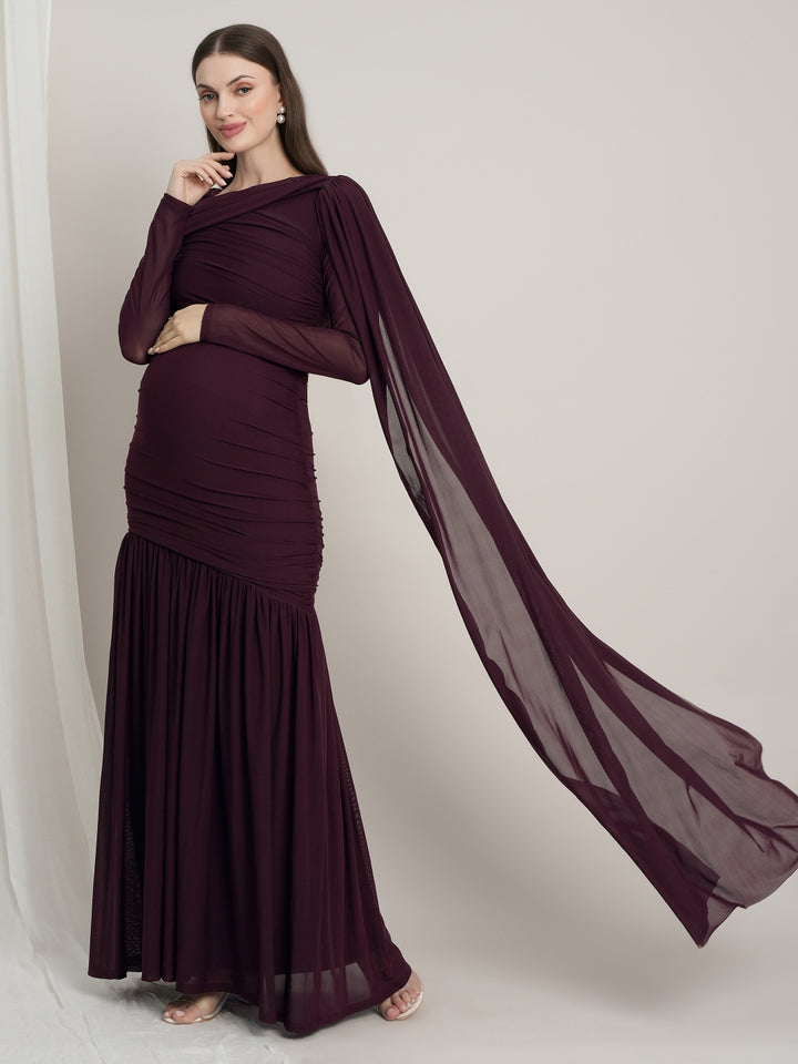 Maternity Draped Baby Shower Gown - Purple