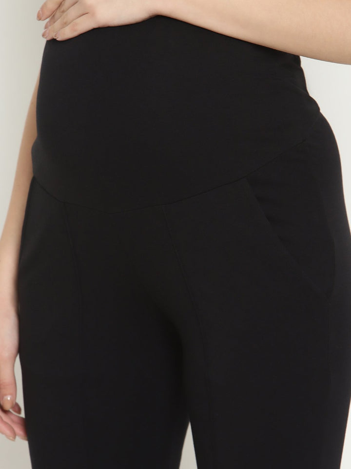 Maternity French Terry Bootcut Pants- Black