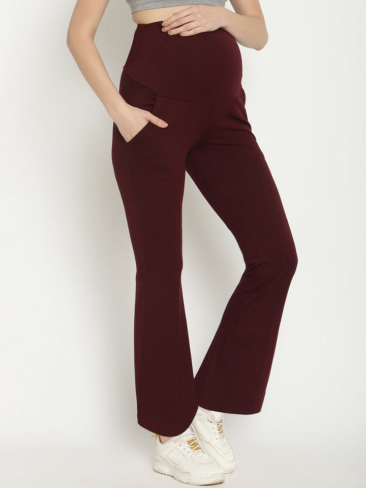 Maternity French Terry Bootcut Pants- Wine Berry