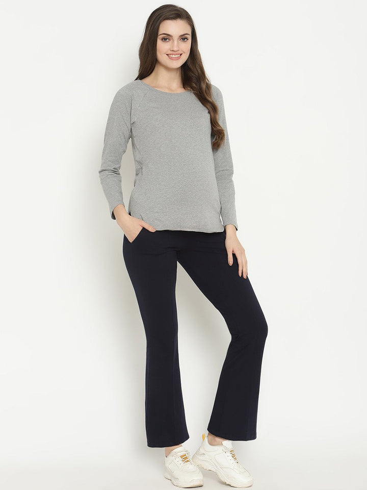 Maternity French Terry Bootcut Pants- Navy Blue