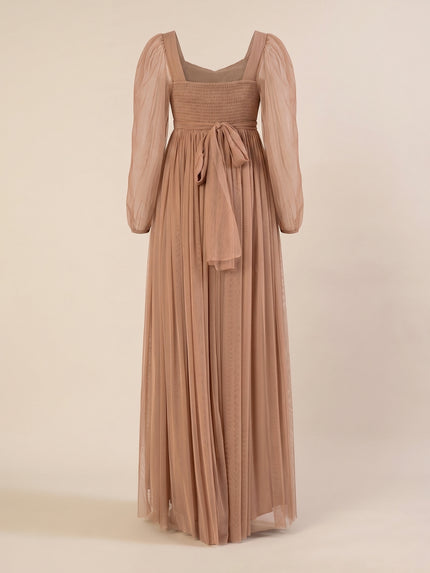 Maternity Brown Tulle Gown with Detachable Train