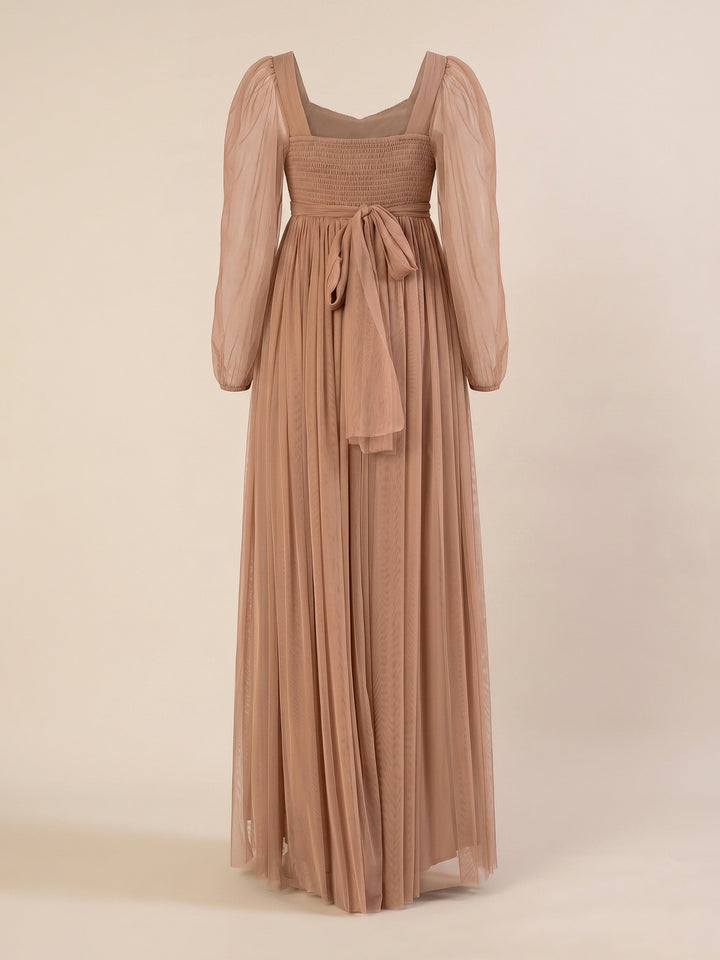 Maternity Brown Tulle Gown with Detachable Train