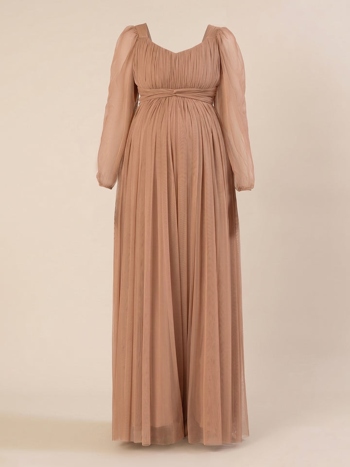 Maternity Brown Tulle Gown with Detachable Train