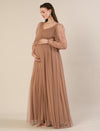 Maternity Brown Tulle Gown with Detachable Train