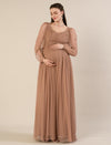Maternity Brown Tulle Gown with Detachable Train