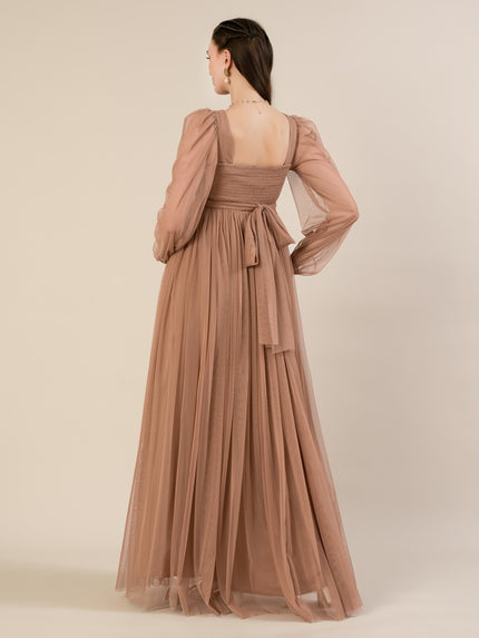 Maternity Brown Tulle Gown with Detachable Train