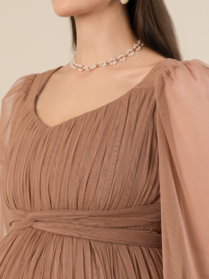 Maternity Brown Tulle Gown with Detachable Train