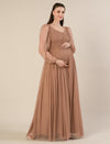 Maternity Brown Tulle Gown with Detachable Train