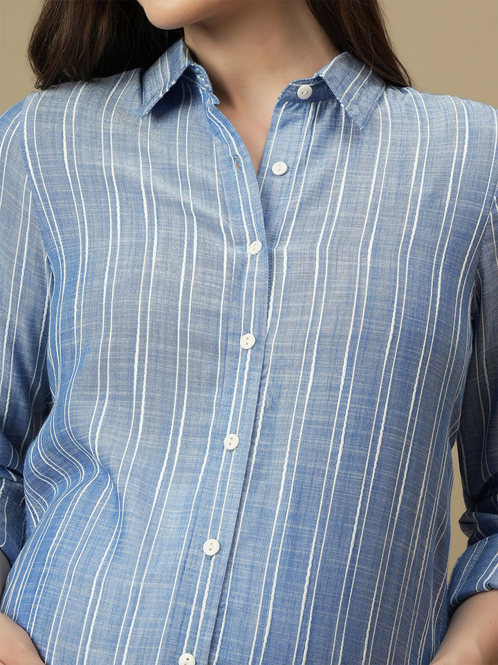 Maternity Button-Down Blue Long Oversized Shirt