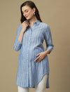 Maternity Button-Down Blue Long Oversized Shirt
